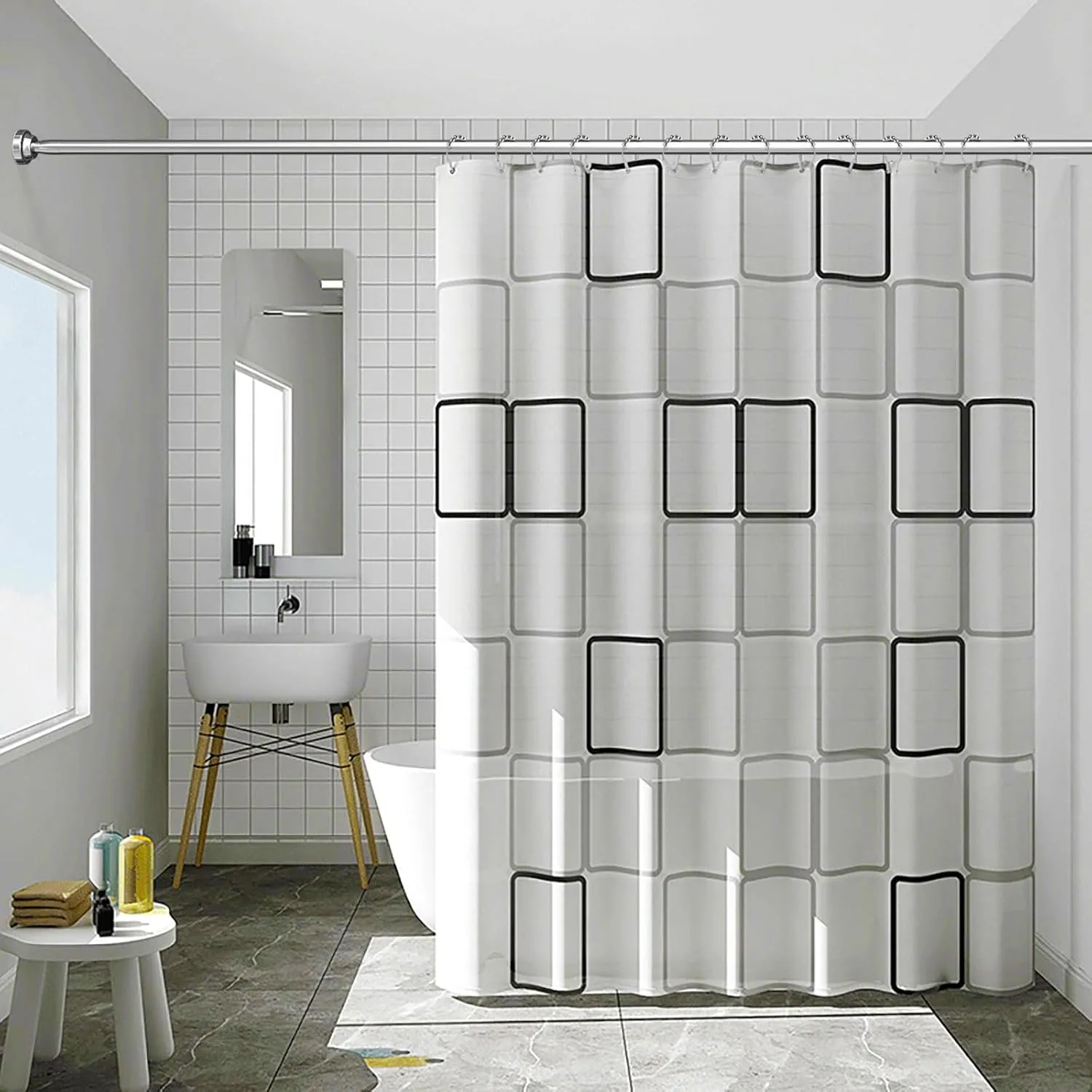 Umimile Shower Curtain Rod 57-100 Inches, 1 Inch Diameter Adjustable Spring Tension Curtain Rod, 304 Stainless Steel Shower Rod for Bathroom, Windows, Never Rust Non-Slip