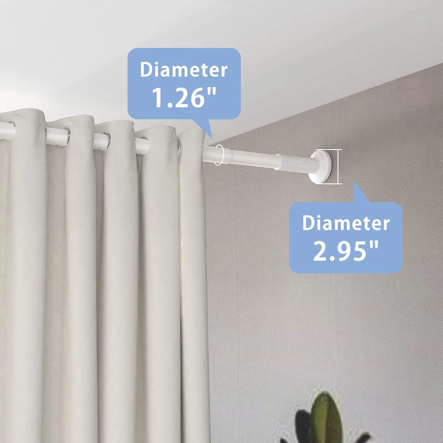Umimile Tension Curtain Rod, 51-126 inches Adjustable Spring Shower Tension Curtain Rod, Stainless Steel Closet Rod for Windows or Shower, No Drilling, No Rust, Easy to Install, White