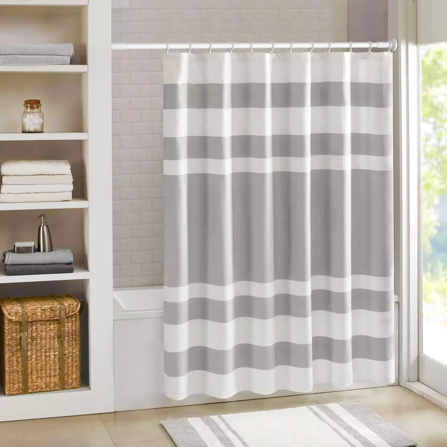 Umimile Tension Curtain Rod, 51-126 inches Adjustable Spring Shower Tension Curtain Rod, Stainless Steel Closet Rod for Windows or Shower, No Drilling, No Rust, Easy to Install, White