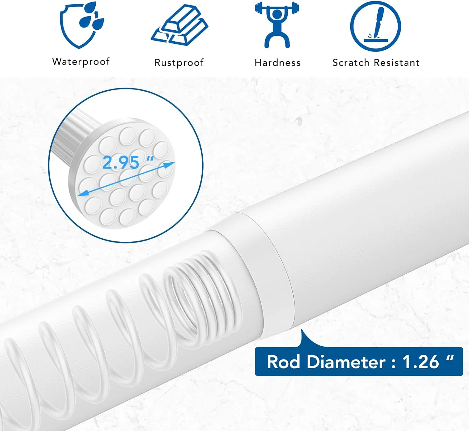 Umimile Tension Curtain Rod, 51-126 inches Adjustable Spring Shower Tension Curtain Rod, Stainless Steel Closet Rod for Windows or Shower, No Drilling, No Rust, Easy to Install, White
