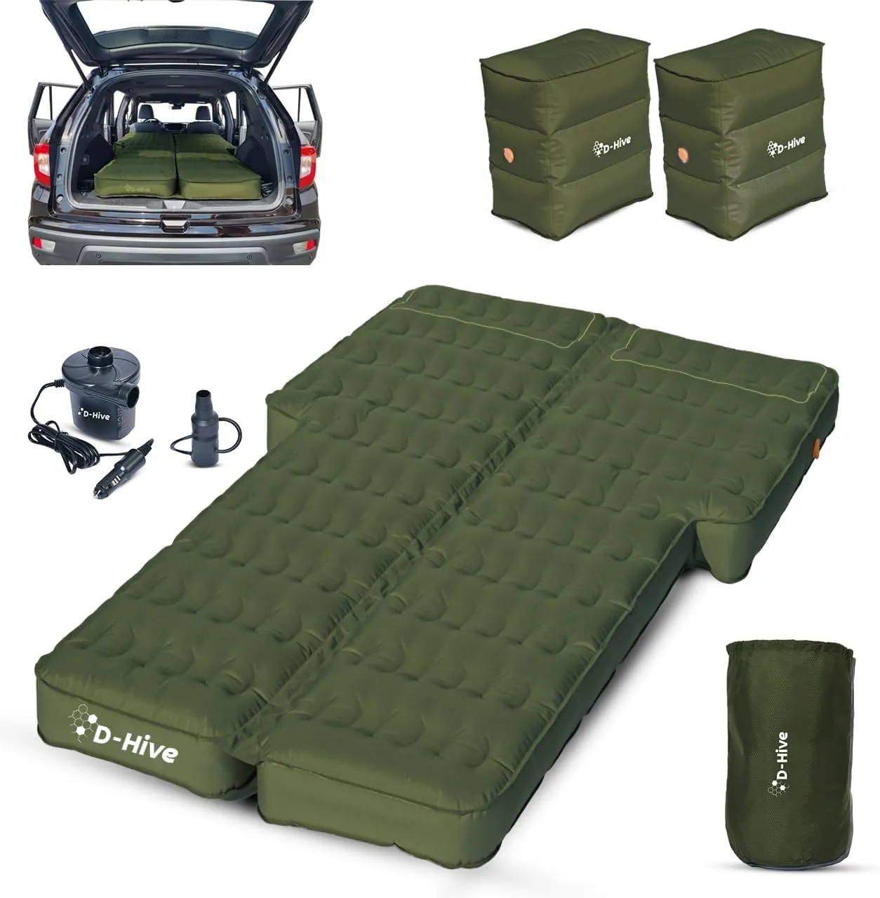 Unbeatable Durability SUV Air Mattress for Car Camping, Durable Extra Thick 300D Oxford Fabric, Quick Easy Set-Up w/Electric Pump, Car Bed Mattress, Forrest Green