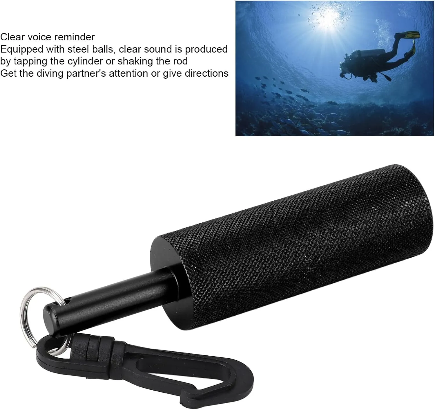 Underwater Shaker with Clip, Slip Resistants Texture Signal Bells Diving Stick with 360° Swivel Hook for Diving