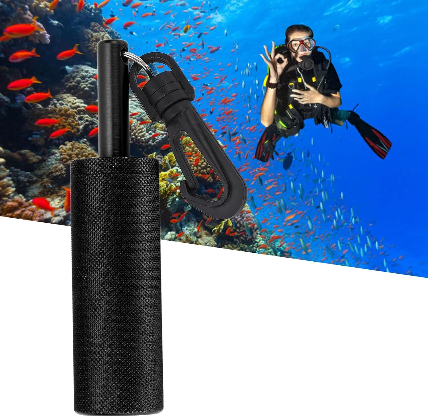 Underwater Shaker with Clip, Slip Resistants Texture Signal Bells Diving Stick with 360° Swivel Hook for Diving