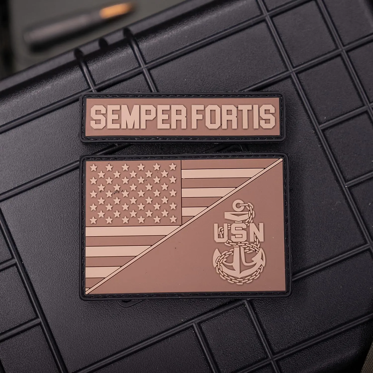 United States Navy Patch Set - United States Flag Navy Patch - Semper Fortis PVC Morale Patch - Hook Backed by NEO Tactical Gear (FDE)