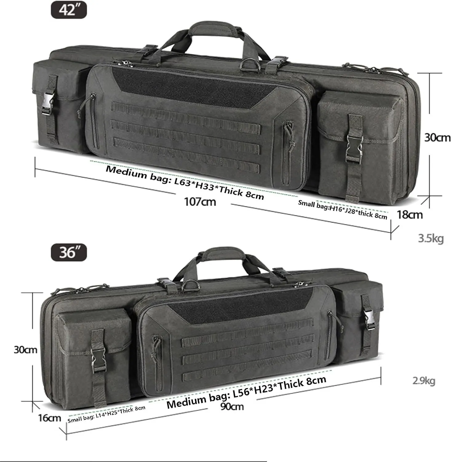 Urban Warfare Tactical Double Long Gun Bag Case Backpack W/Pistol Handgun Case, Lockable Zipper, Padded Side Carry Strap(Black,42in)
