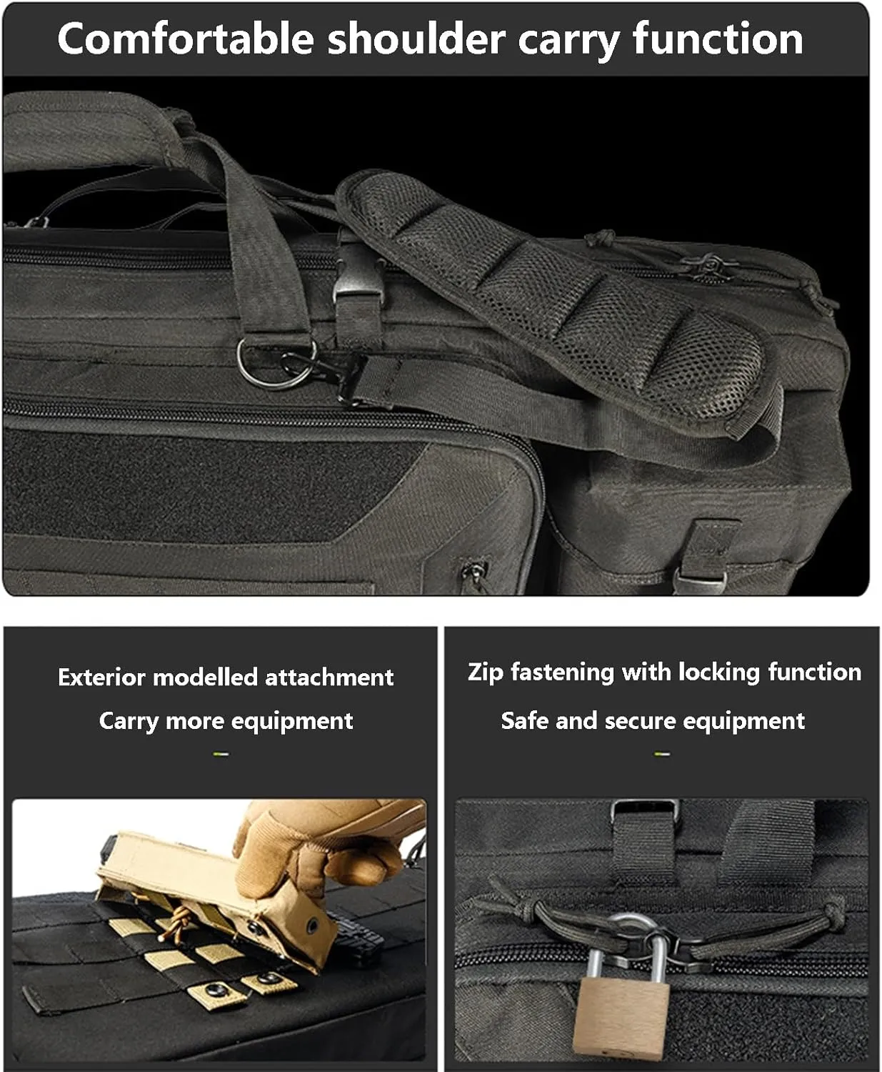 Urban Warfare Tactical Double Long Gun Bag Case Backpack W/Pistol Handgun Case, Lockable Zipper, Padded Side Carry Strap(Black,42in)
