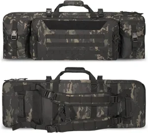 Urban Warfare Tactical Double Long Gun Bag Case Backpack W/Pistol Handgun Case, Lockable Zipper, Padded Side Carry Strap(Black,42in)