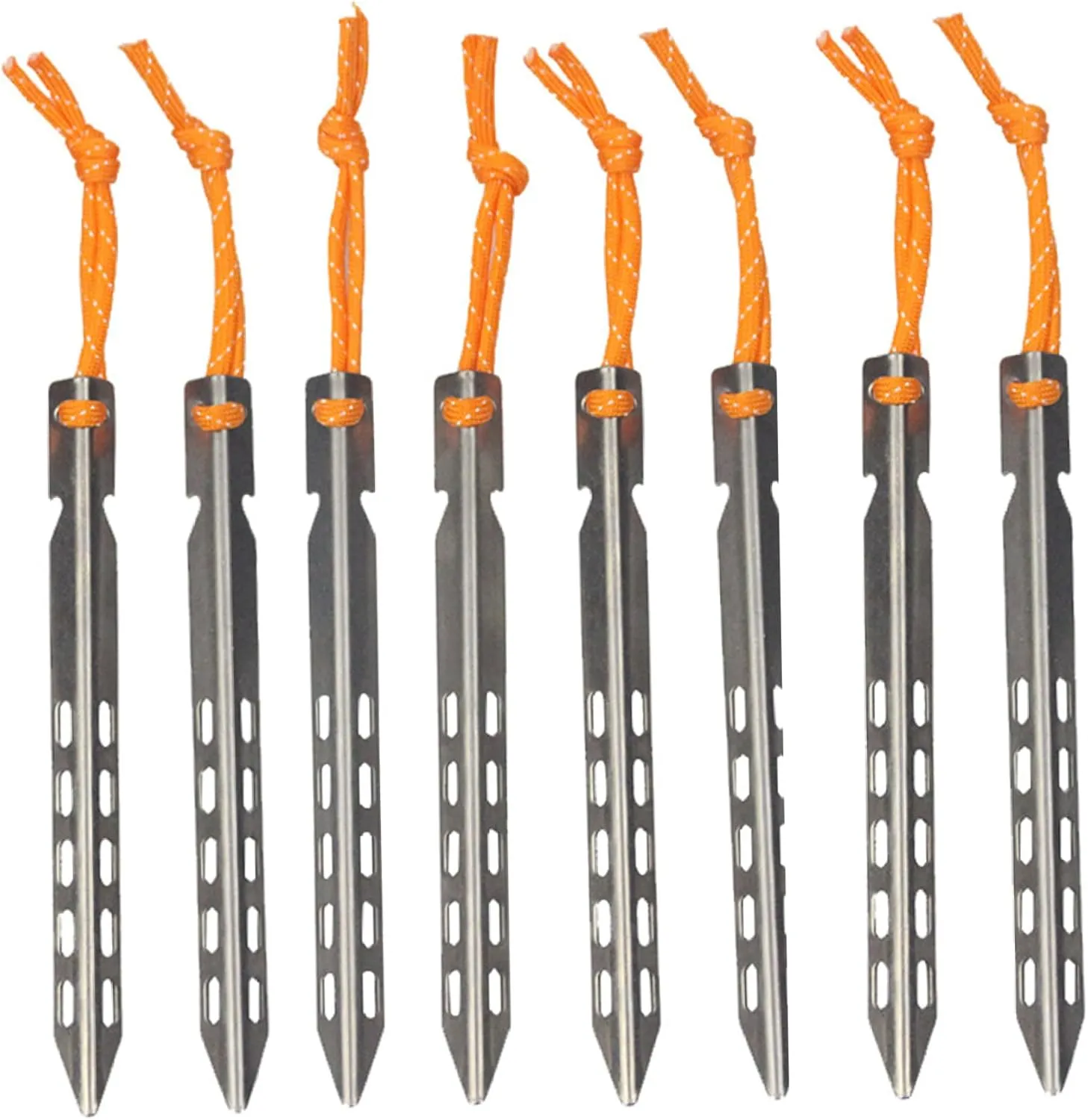 V-Shaped Tent Pegs, 8 Pcs Titanium Tent Pegs, 16cm Ultralight Tent Nails Outdoor Camping Tent Stakes Portable Camping Tent Stakes V-Shaped Tent Pegs with Pull Cords for Outdoor