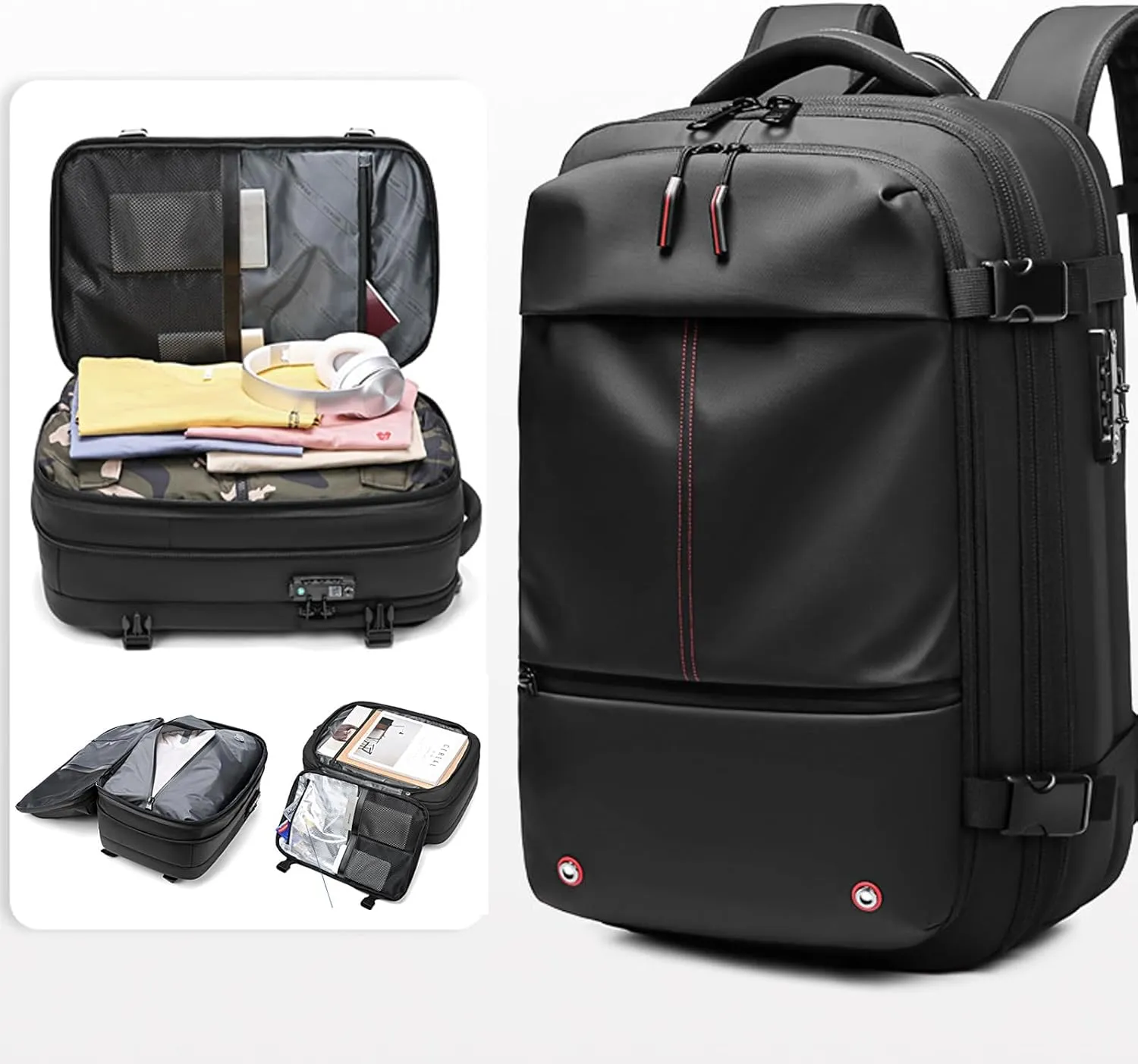 Vaccage-Vaccage Backpack, 60L Expandable Vaccage Bag with Pump, Waterproof Anti Theft Vacuum Back Pack for Travel & Business (Blue Vacuum Pump)