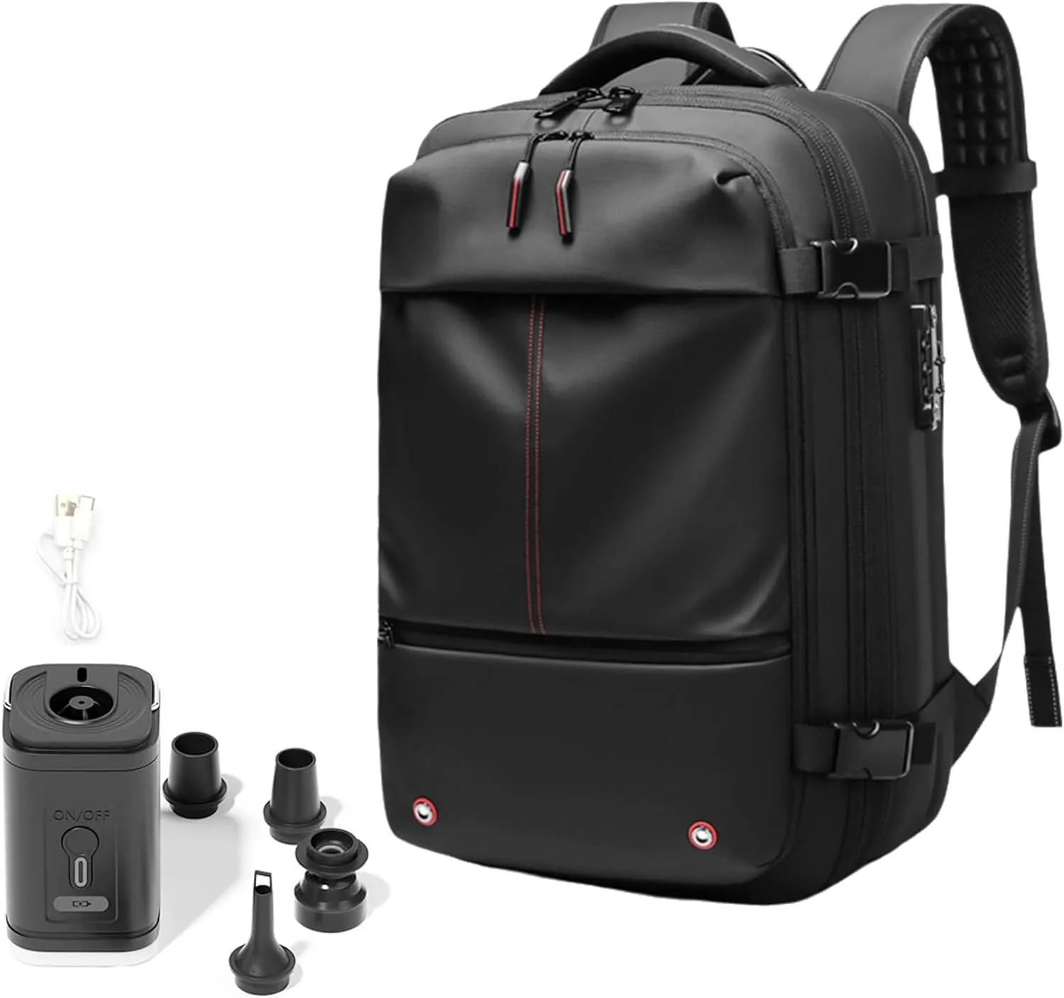 Vacpack Backpack, Airbag Backpack, Backpack with Vacuum Compression, Airpack Backpack with Pump, 60L Large Capacity Waterproof Anti-Theft Travel Backpack (A-Black&Vacuum Pump)