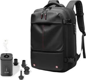 Vacpack Backpack, Airbag Backpack, Backpack with Vacuum Compression, Airpack Backpack with Pump, 60L Large Capacity Waterproof Anti-Theft Travel Backpack (A-Black&Vacuum Pump)