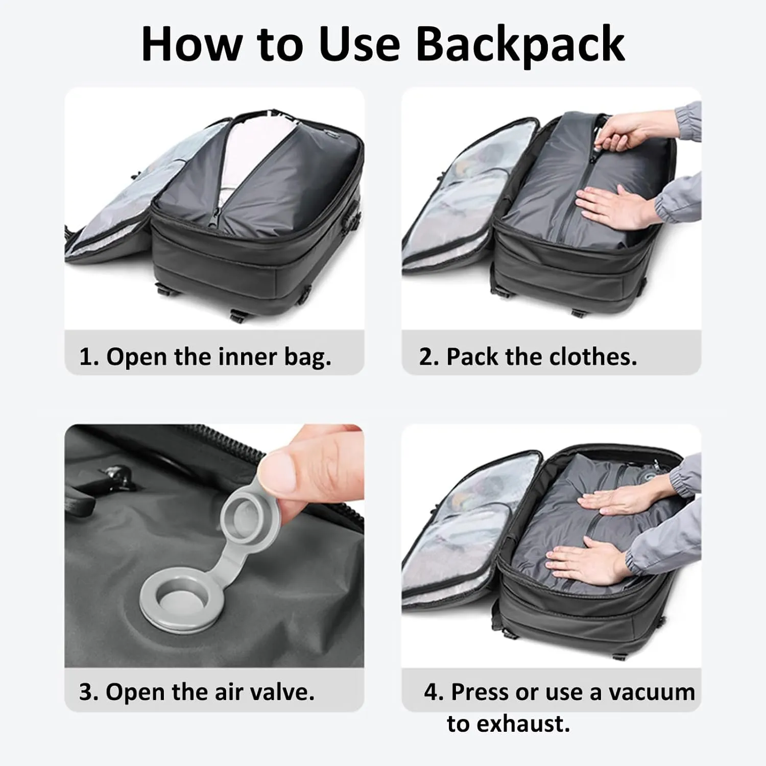 Vacpack Backpack, Airbag Backpack, Backpack with Vacuum Compression, Airpack Backpack with Pump, 60L Large Capacity Waterproof Anti-Theft Travel Backpack (A-Green&Vacuum Pump)