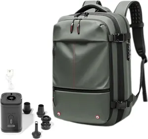 Vacpack Backpack, Airbag Backpack, Backpack with Vacuum Compression, Airpack Backpack with Pump, 60L Large Capacity Waterproof Anti-Theft Travel Backpack (A-Green&Vacuum Pump)