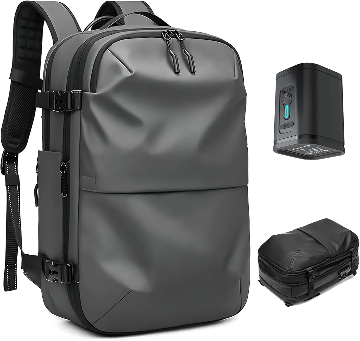 VacPack Backpack with Vacuum, 60L Airback Backpack, Waterproof with TSA Lock, Compression Feature, Fits 17” Laptop, Ideal for Airplane Travel (Dark Gray with pump)