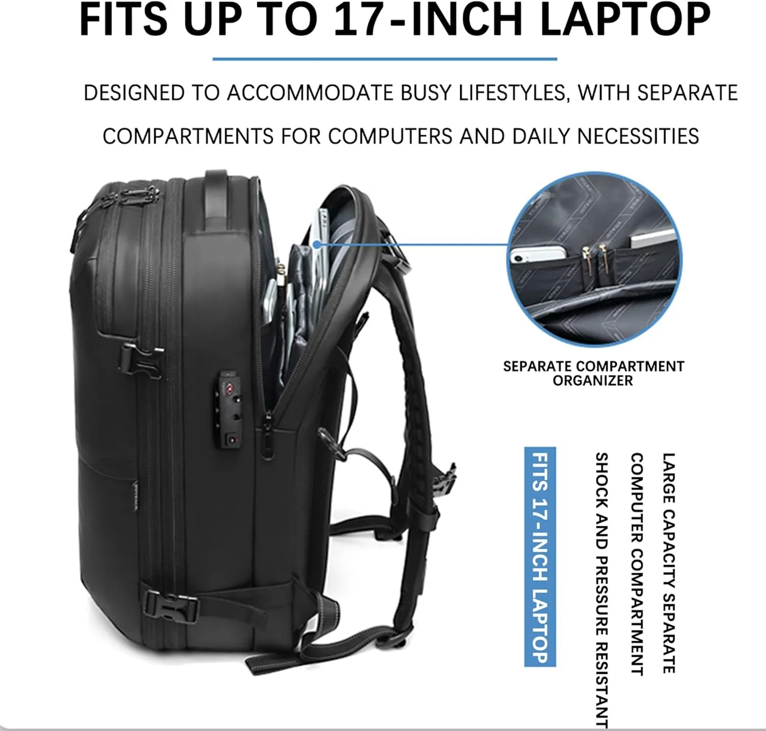 VacPack Backpack with Vacuum, 60L Airback Backpack, Waterproof with TSA Lock, Compression Feature, Fits 17” Laptop, Ideal for Airplane Travel (Dark Gray with pump)
