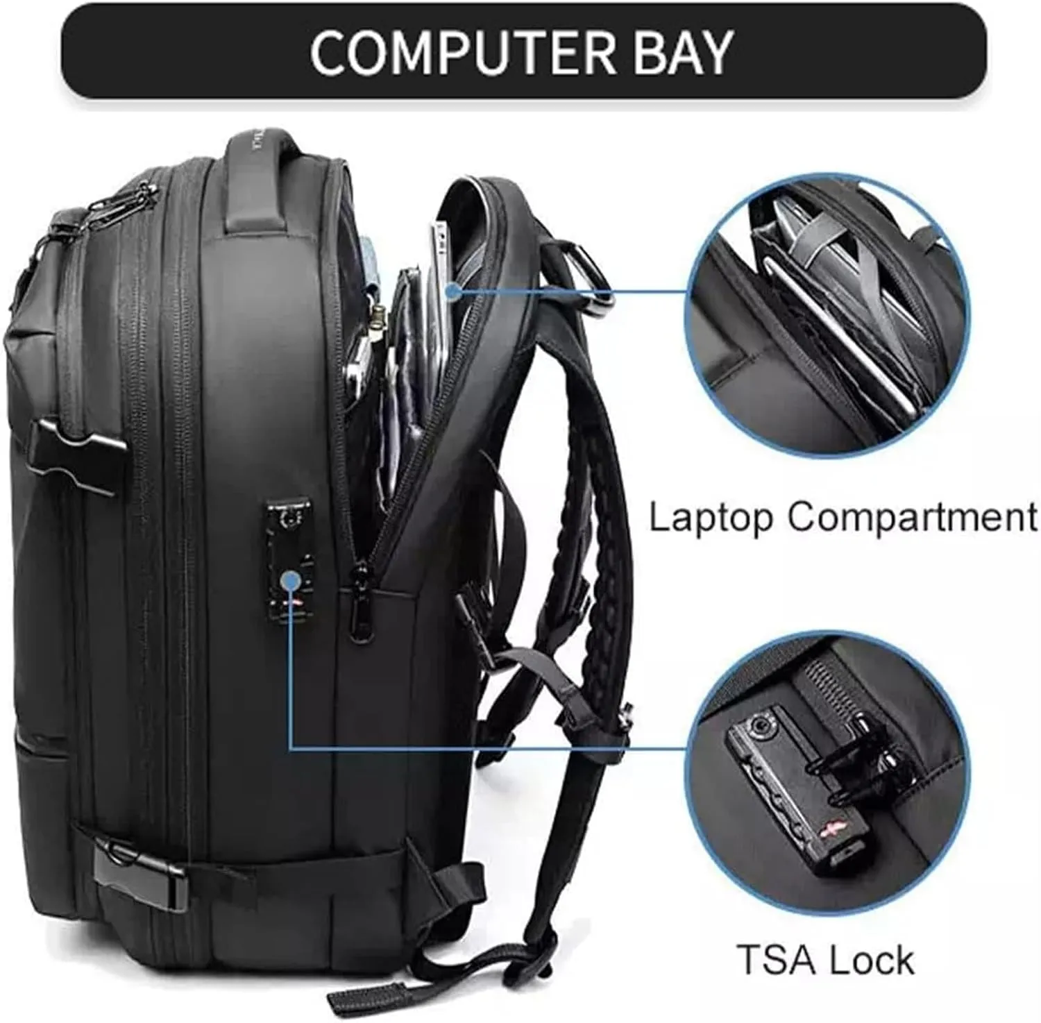 Vacspace Backpack, Vacspace Travel Bag with Vacuum, 40-60l Expandable Multifunctional Waterproof Anti-Theft Pack (Black-1.0 With Air Pump)