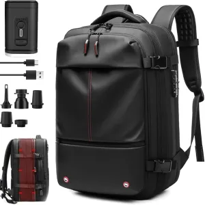 Vacspace Backpack, Vacspace Travel Bag with Vacuum, 40-60l Expandable Multifunctional Waterproof Anti-Theft Pack (Black-1.0 With Air Pump)