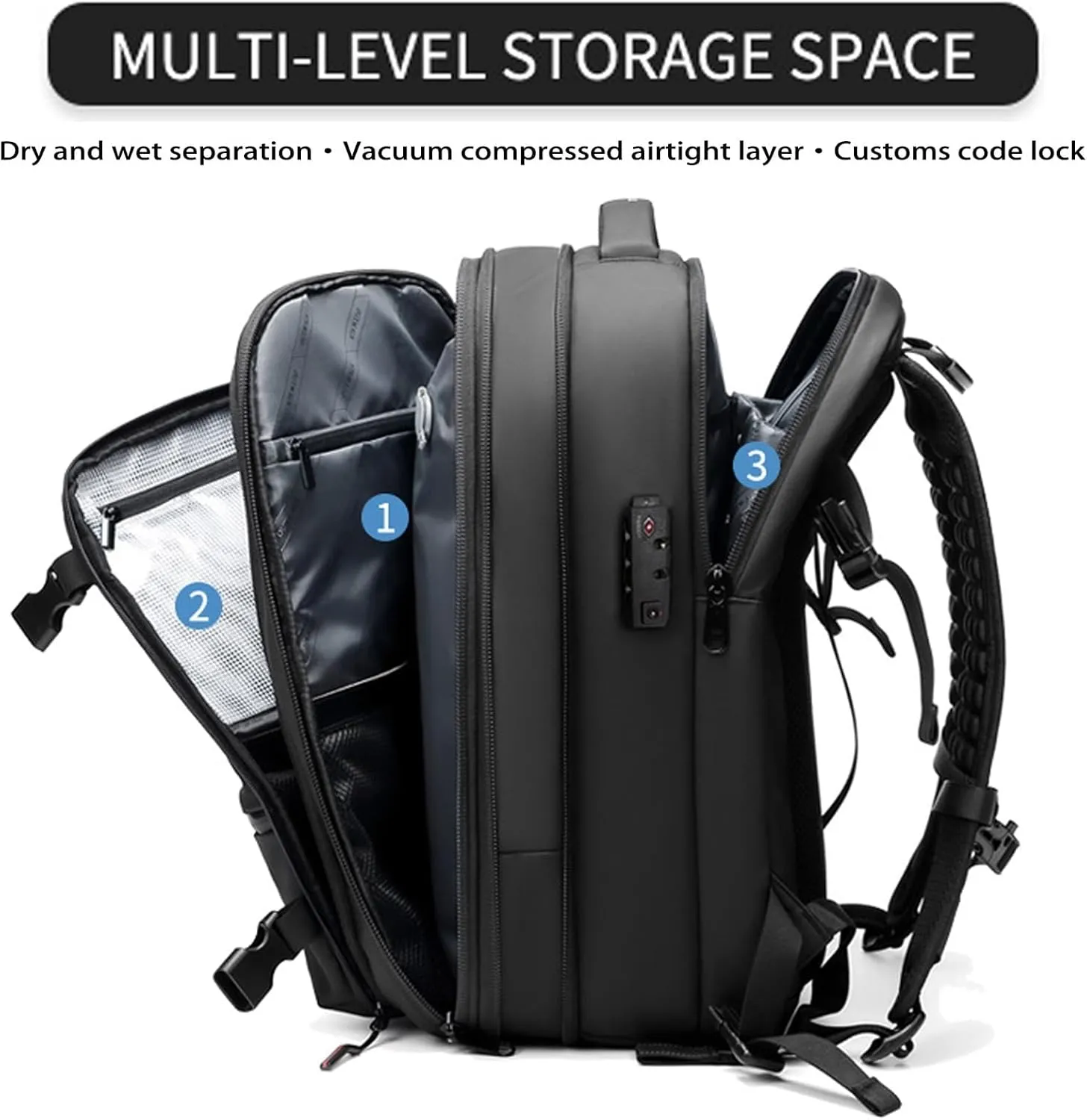 Vacspace Backpack, Vacspace Travel Bag with Vacuum, 40-60l Expandable Multifunctional Waterproof Anti-Theft Pack (Black-1.0 With Air Pump)