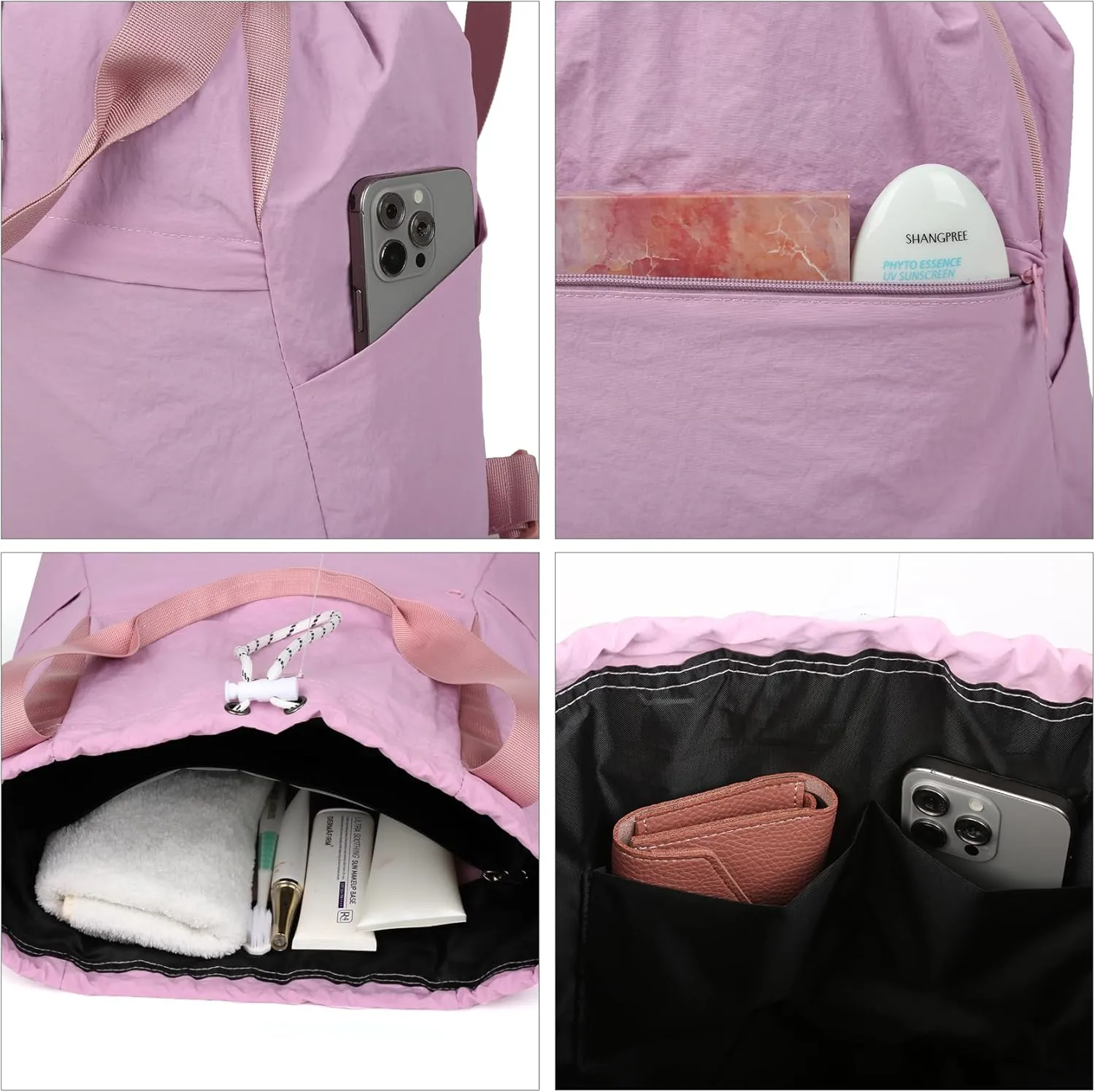Valleycomfy Drawstring Backpack with Wet Pocket,Waterproof Drawstring Bag,Gym Backpack for Beach,Pool,Swim and Travel,Purple