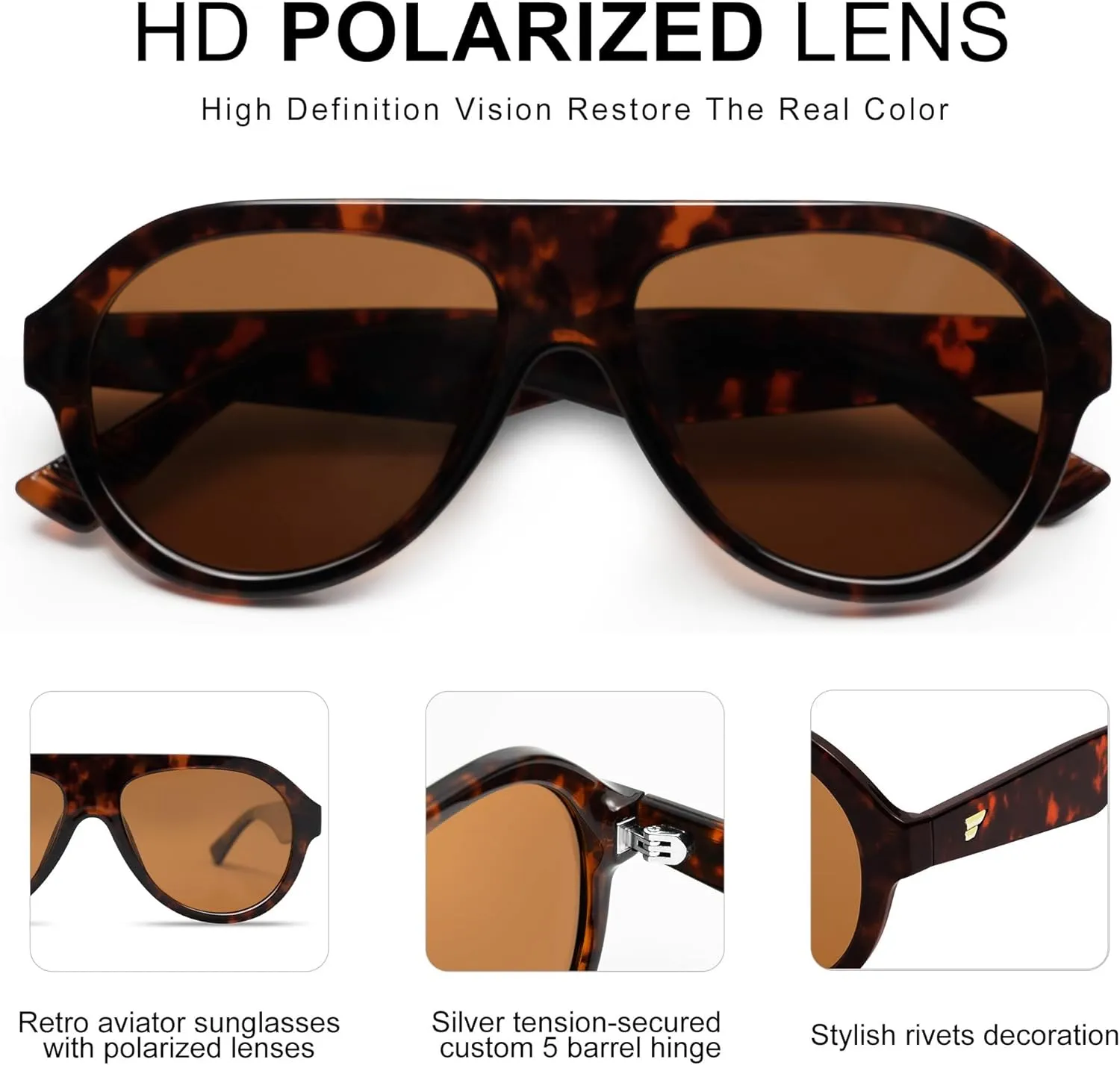 VANLINKER Retro Aviator Polarized Sunglasses for Men Women Trendy 70s Vintage Plastic Frame Sun Glasses VL9750