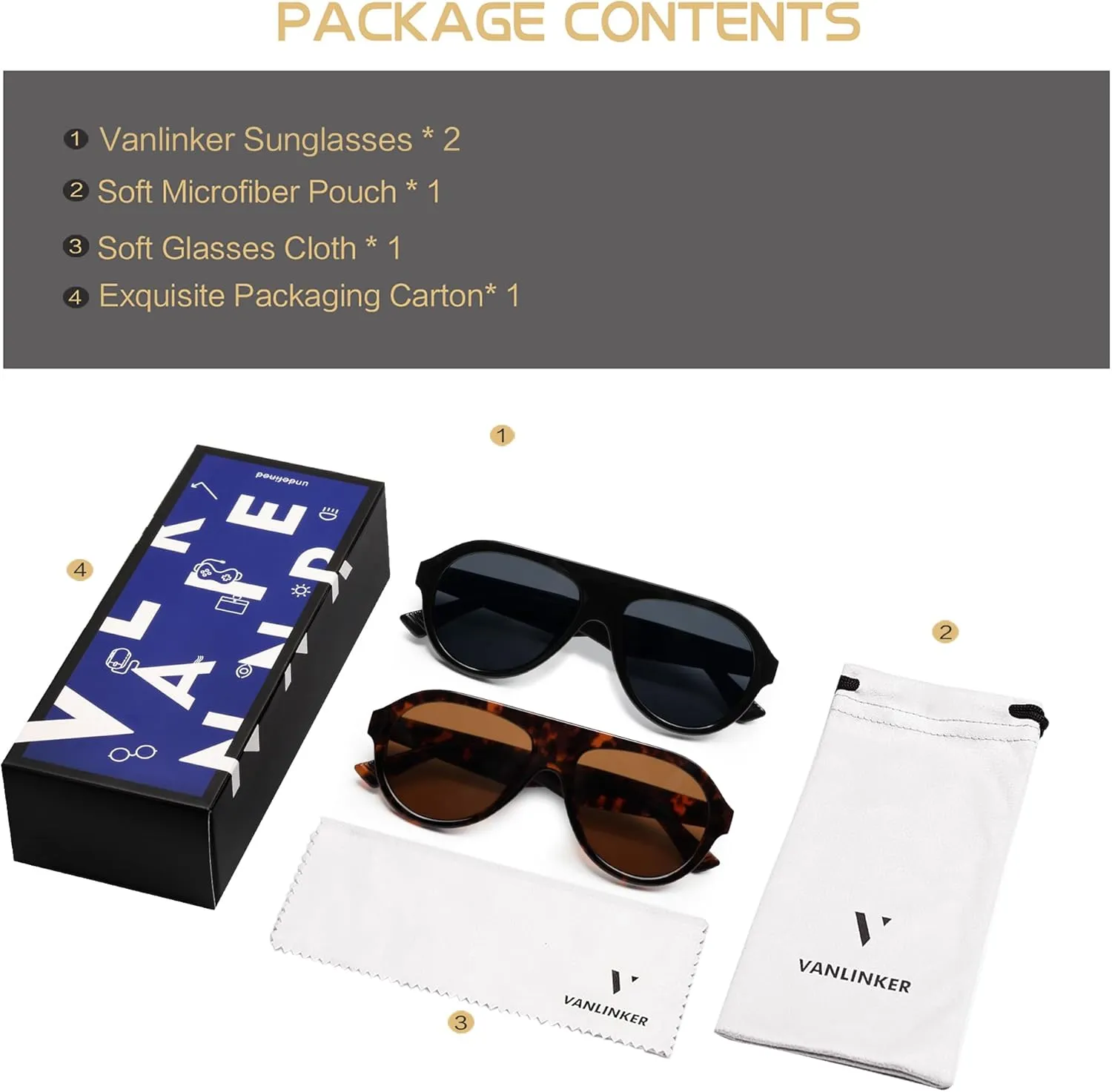 VANLINKER Retro Aviator Polarized Sunglasses for Men Women Trendy 70s Vintage Plastic Frame Sun Glasses VL9750