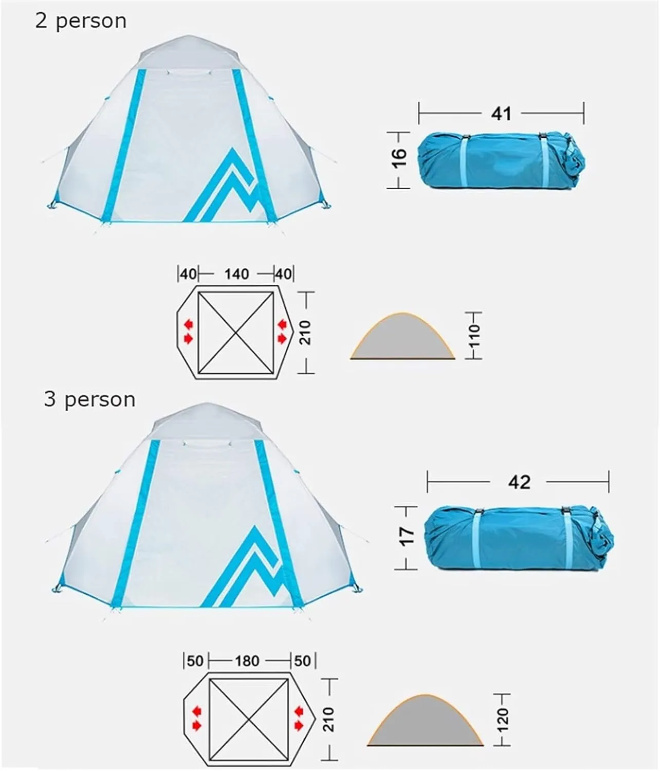 VejiA Tent Ultralight Camping Tent 2,3 Person Easy Set Up Double Layer Waterproof 3 Season Tent for Outdoor 3 Colors Outdoor
