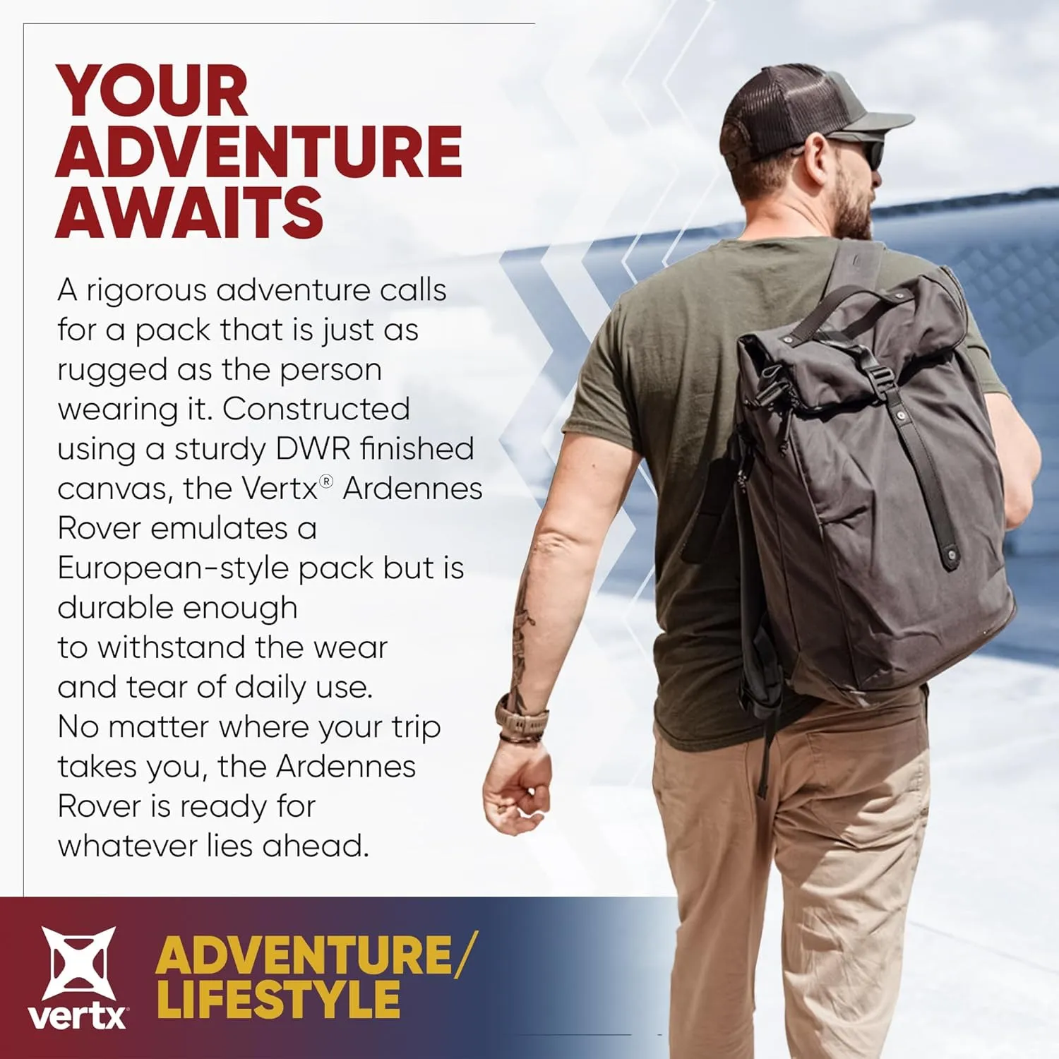 Vertx Ardennes Mens Tactical Backpack Medium Molle Laptop Rucksack for Travel, Work, Outdoor Utility Gear Bag, Canvas, Rover Ash Grey