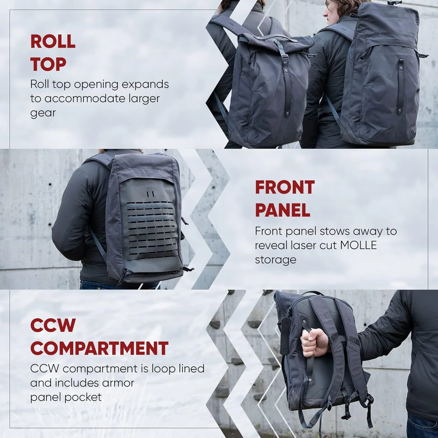 Vertx Ardennes Mens Tactical Backpack Medium Molle Laptop Rucksack for Travel, Work, Outdoor Utility Gear Bag, Canvas, Rover Ash Grey