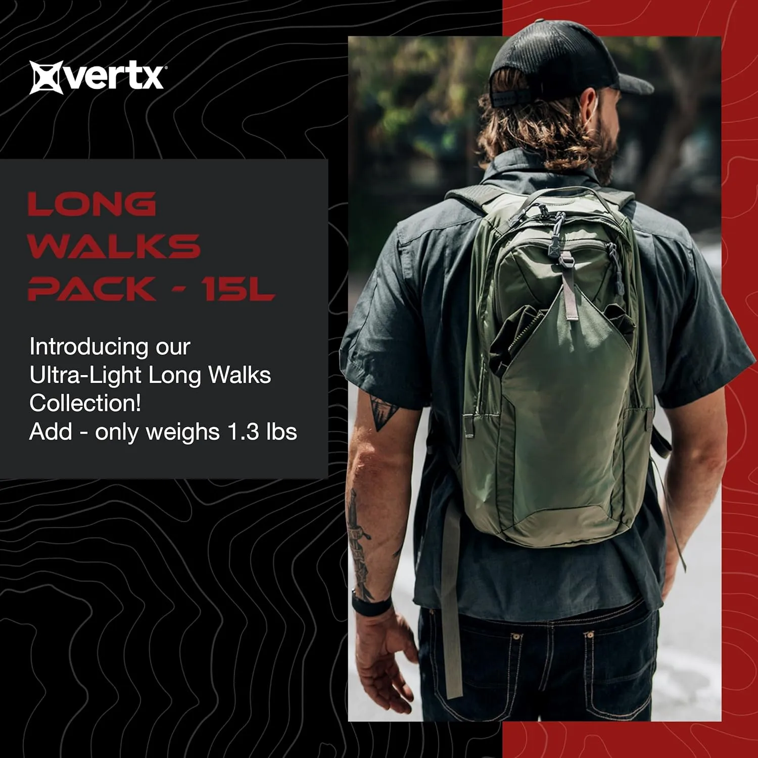 Vertx Long Walks Pack 15L Tactical Backpack Concealed Carry EDC Gear Bag for CCW, Travel, Work, Hiking, Outdoors, It's Black