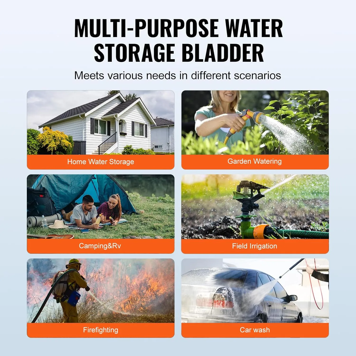 VEVOR 1000L/264 Gallon Collapsible Water Storage Bladder, 1000D PVC Material, Large Capacity Soft Water Bag, Portable, Fire Prevention, Camping, Emergency