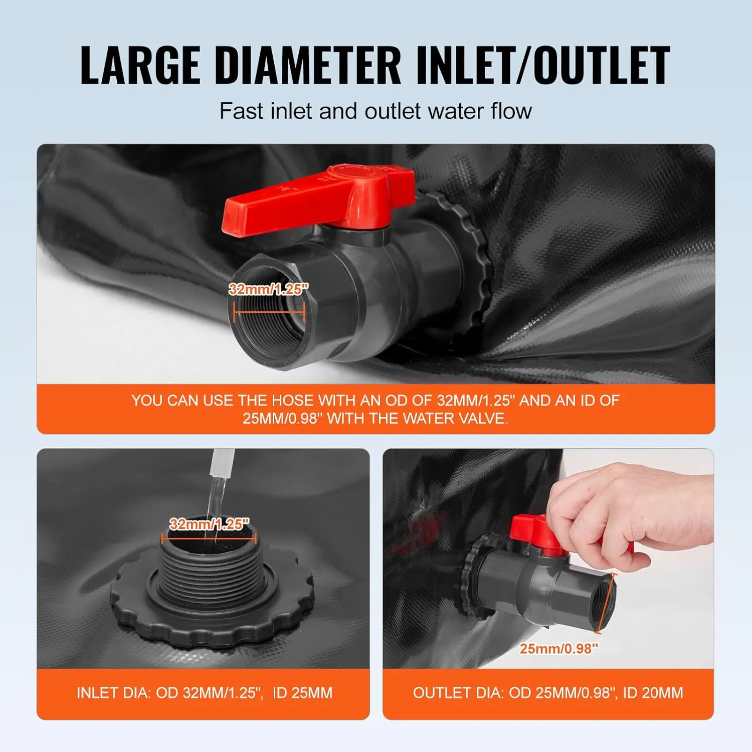 VEVOR 1000L/264 Gallon Collapsible Water Storage Bladder, 1000D PVC Material, Large Capacity Soft Water Bag, Portable, Fire Prevention, Camping, Emergency