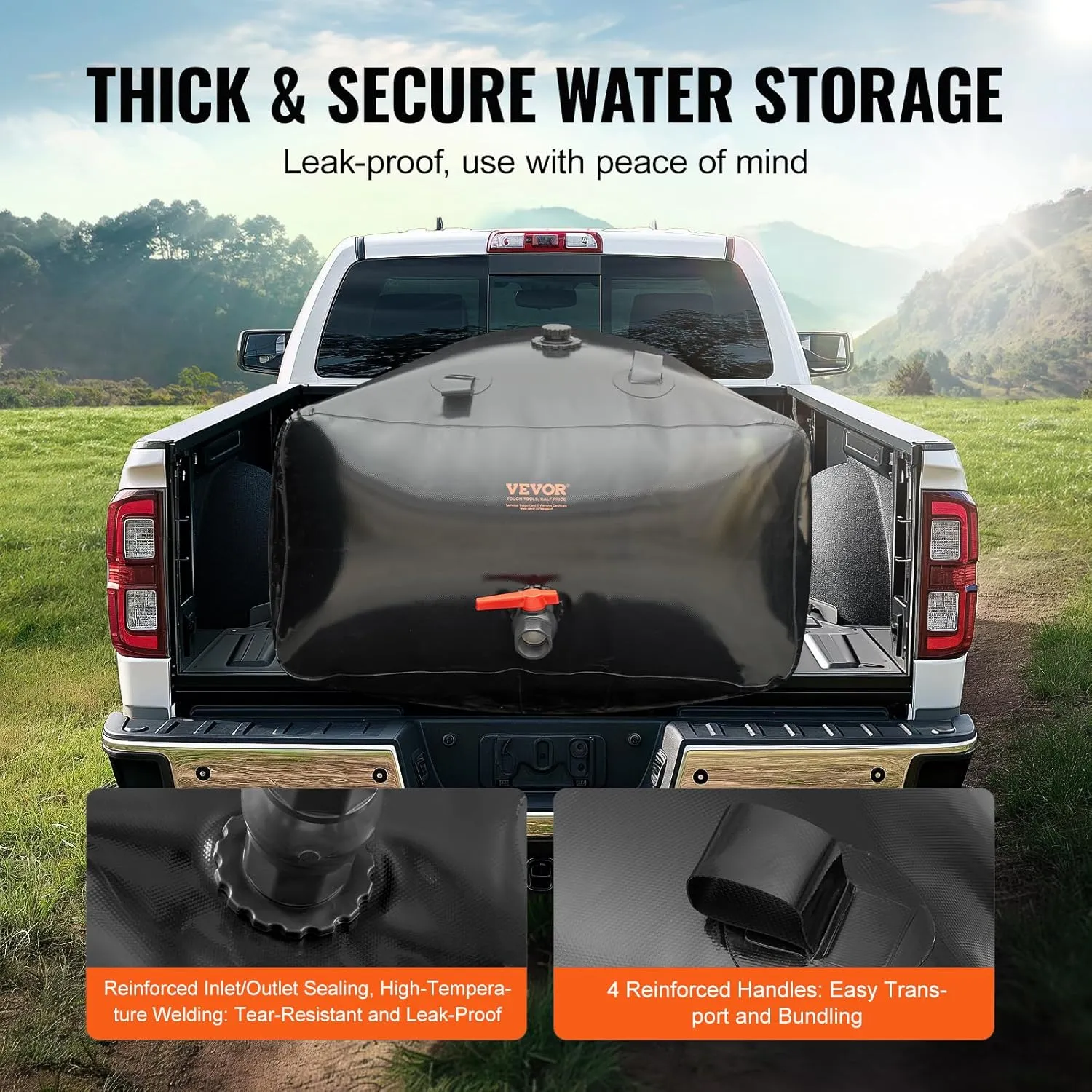 VEVOR 1000L/264 Gallon Collapsible Water Storage Bladder, 1000D PVC Material, Large Capacity Soft Water Bag, Portable, Fire Prevention, Camping, Emergency