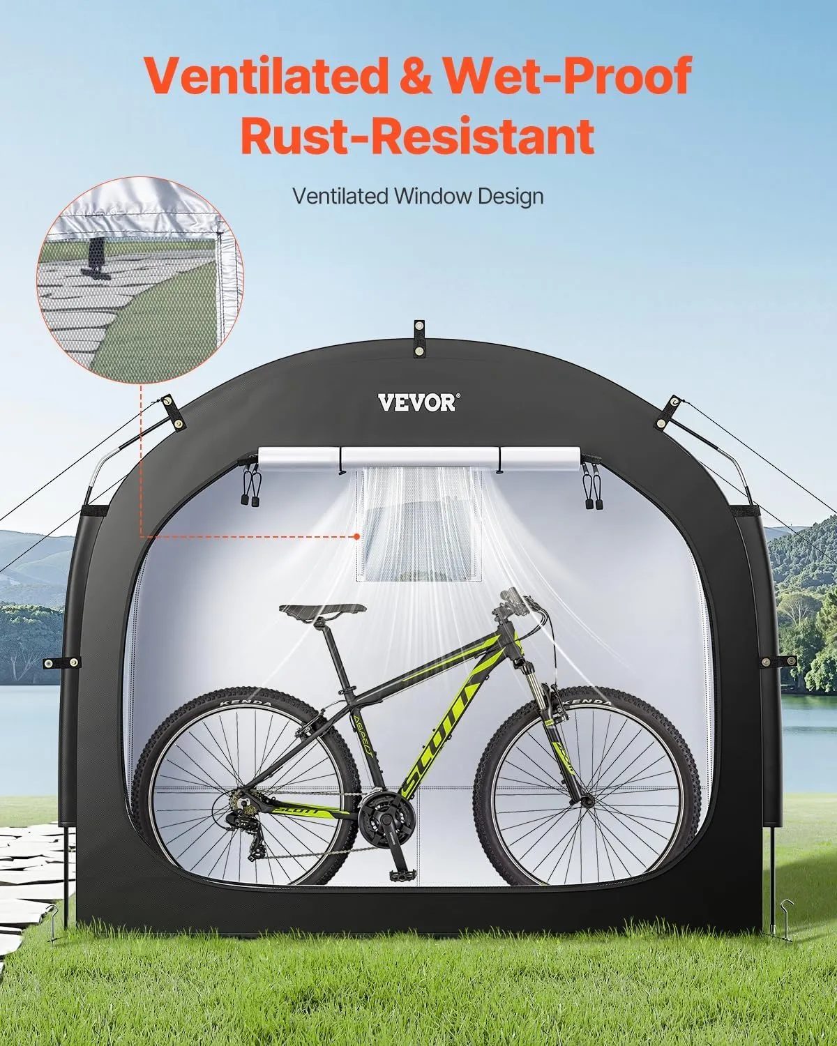 VEVOR Bike Storage Shed Tent, 1-2 Bikes, Outdoor Spacious Bike Storage Sheds with Ventilated Window, Waterproof Easy-to-Install Bike Tent with High Strength Fiberglass & Dual Zippers, Fit for Bicycle
