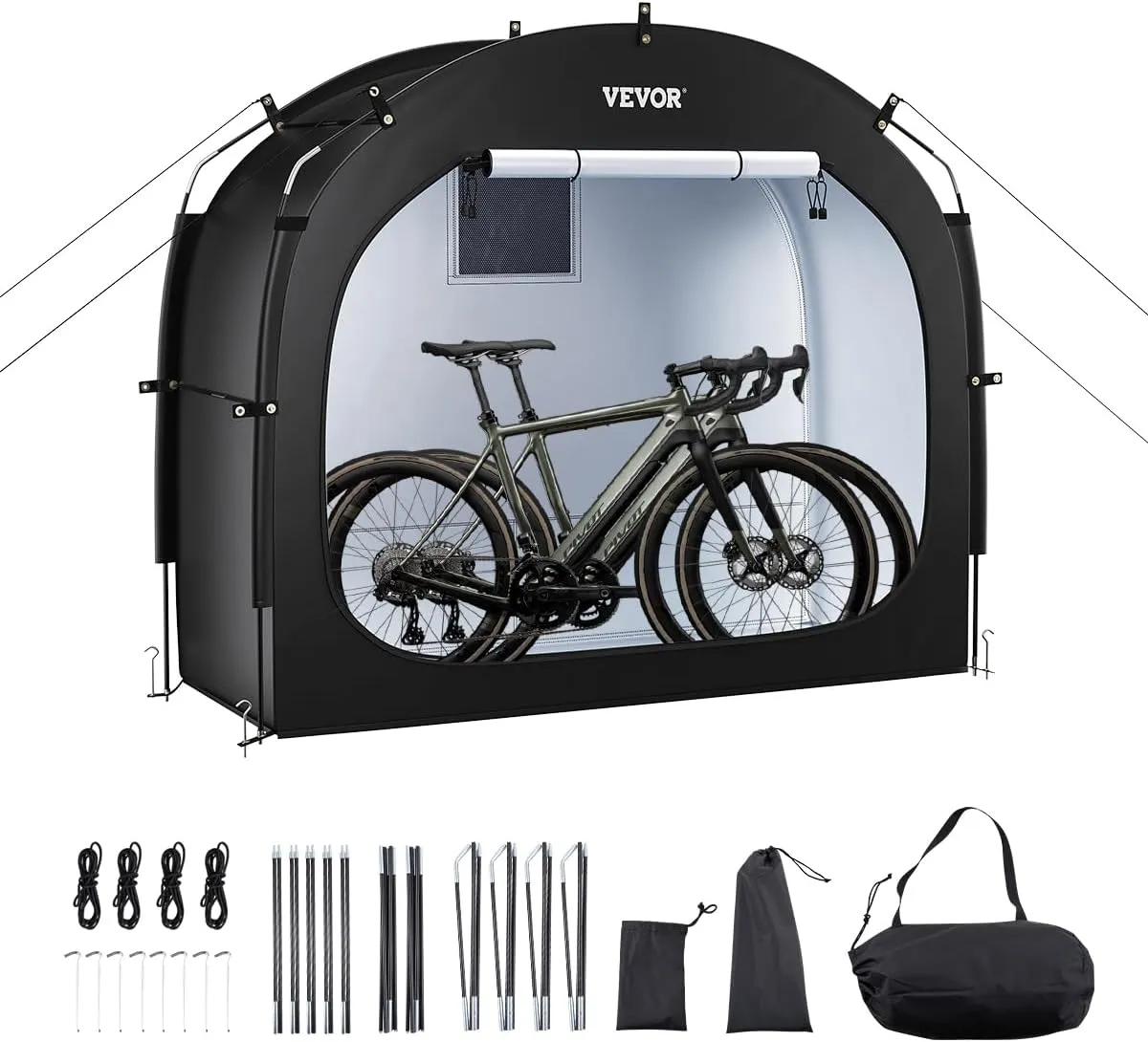 VEVOR Bike Storage Shed Tent, 1-2 Bikes, Outdoor Spacious Bike Storage Sheds with Ventilated Window, Waterproof Easy-to-Install Bike Tent with High Strength Fiberglass & Dual Zippers, Fit for Bicycle