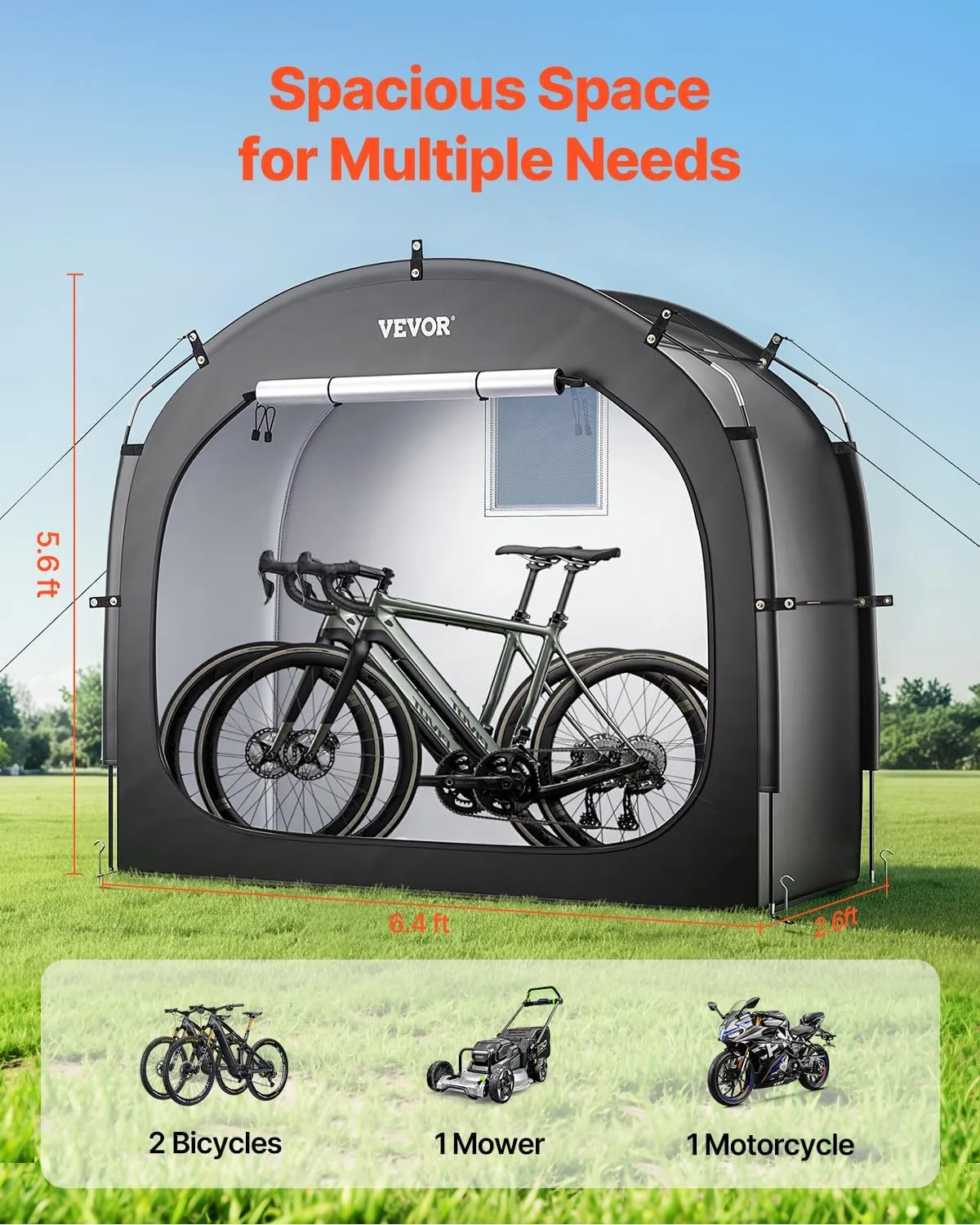 VEVOR Bike Storage Shed Tent, 1-2 Bikes, Outdoor Spacious Bike Storage Sheds with Ventilated Window, Waterproof Easy-to-Install Bike Tent with High Strength Fiberglass & Dual Zippers, Fit for Bicycle