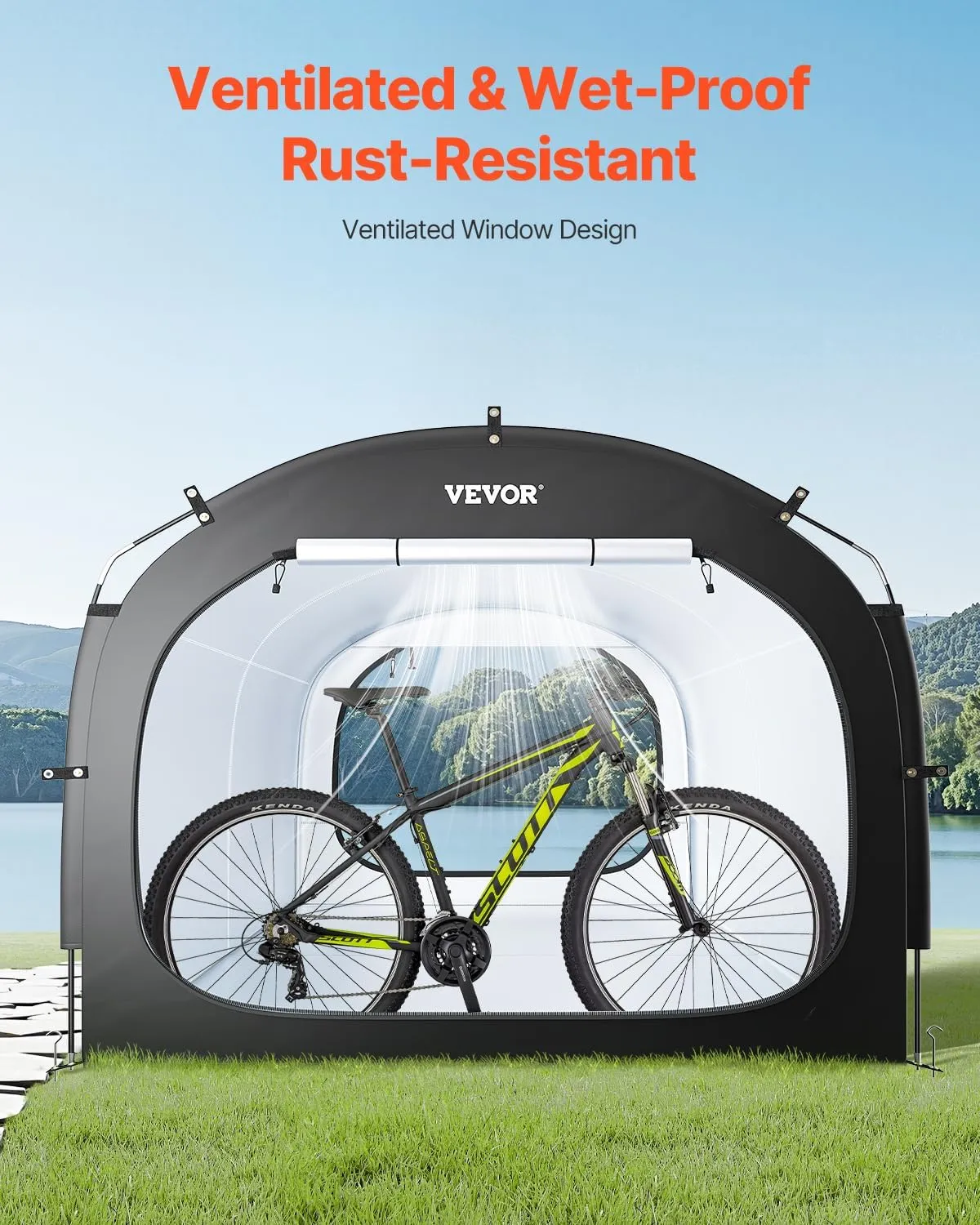 VEVOR Bike Storage Tent, 5 Bikes, Outdoor Spacious Bike Storage Tent with Ventilated Window, Waterproof Easy-to-Install Bike Tent with High Strength Fiberglass & Dual Zippers, Fit for Bicycle