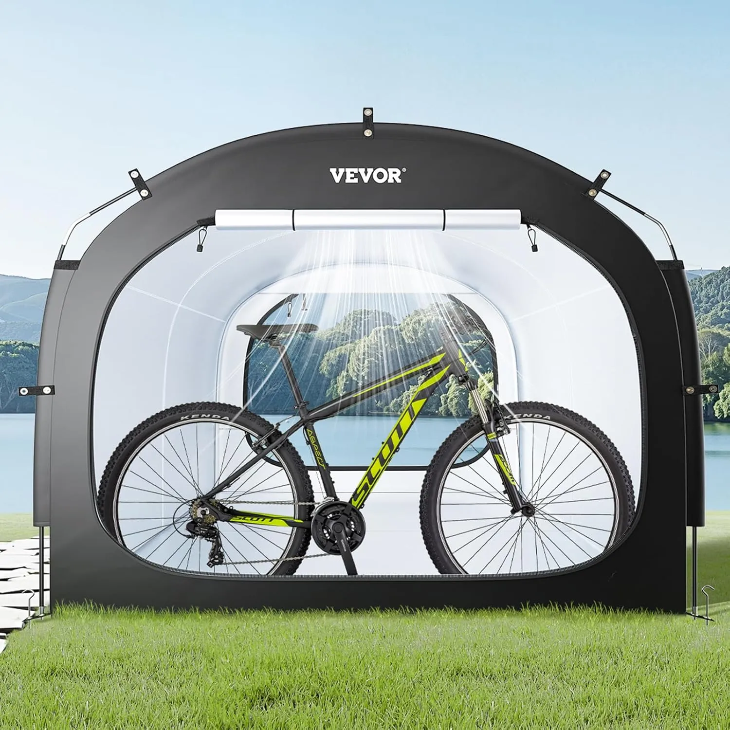VEVOR Bike Storage Tent, 5 Bikes, Outdoor Spacious Bike Storage Tent with Ventilated Window, Waterproof Easy-to-Install Bike Tent with High Strength Fiberglass & Dual Zippers, Fit for Bicycle