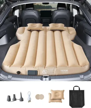 VEVOR Car Air Mattress, Fits Tesla Model Y (2020-2024), Inflatable Car Camping Mattress, Flocking Thickened Blow Up Travel Beds, Durable Portable Sleeping Pad with Built in Pump, 2 Pillows, Beige