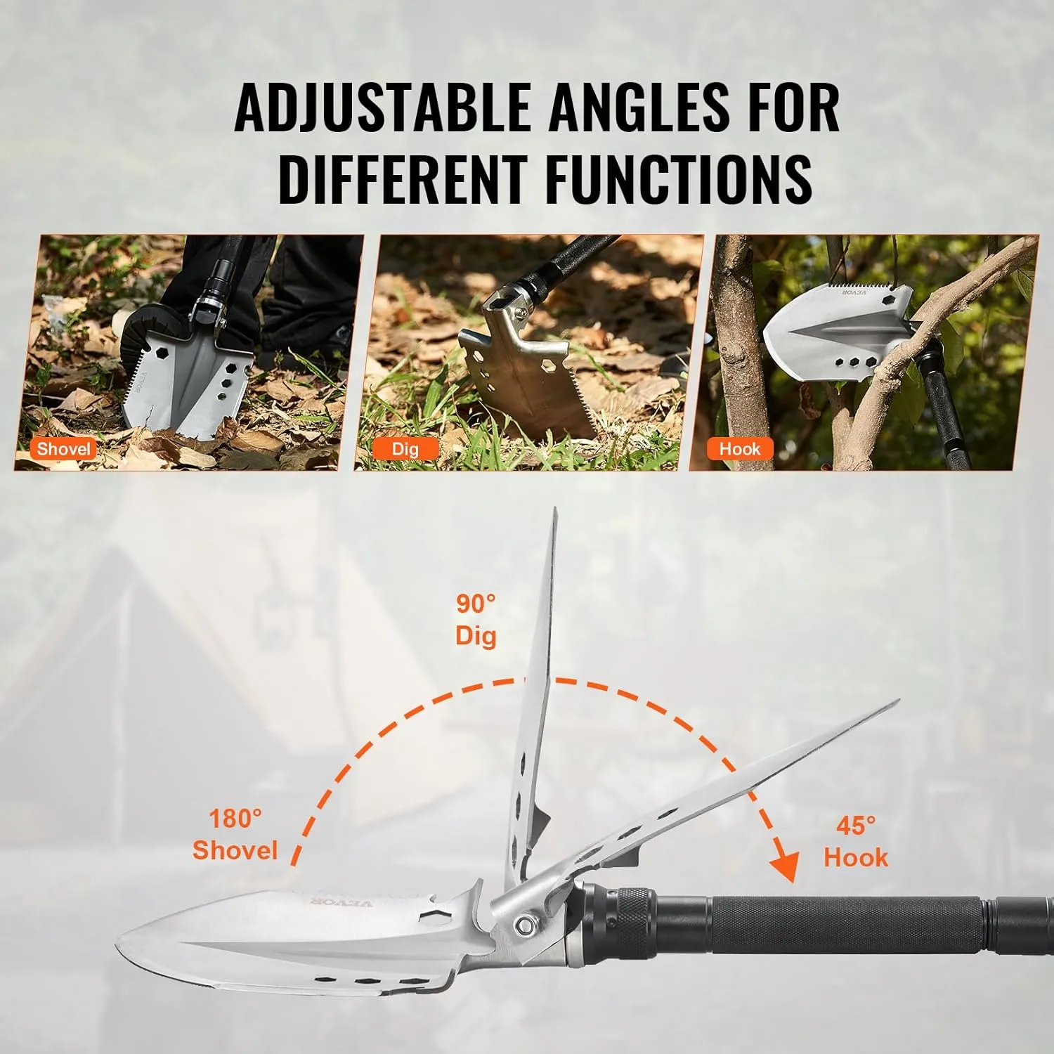 VEVOR Survival Shovel, 13 in 1 Camping Shovel Folding Multitool Kit, Portable and Compact, Stainless Steel, Multifunction for Off-Roading, Camping, Hiking, Outdoor, Survivalist and Emergency
