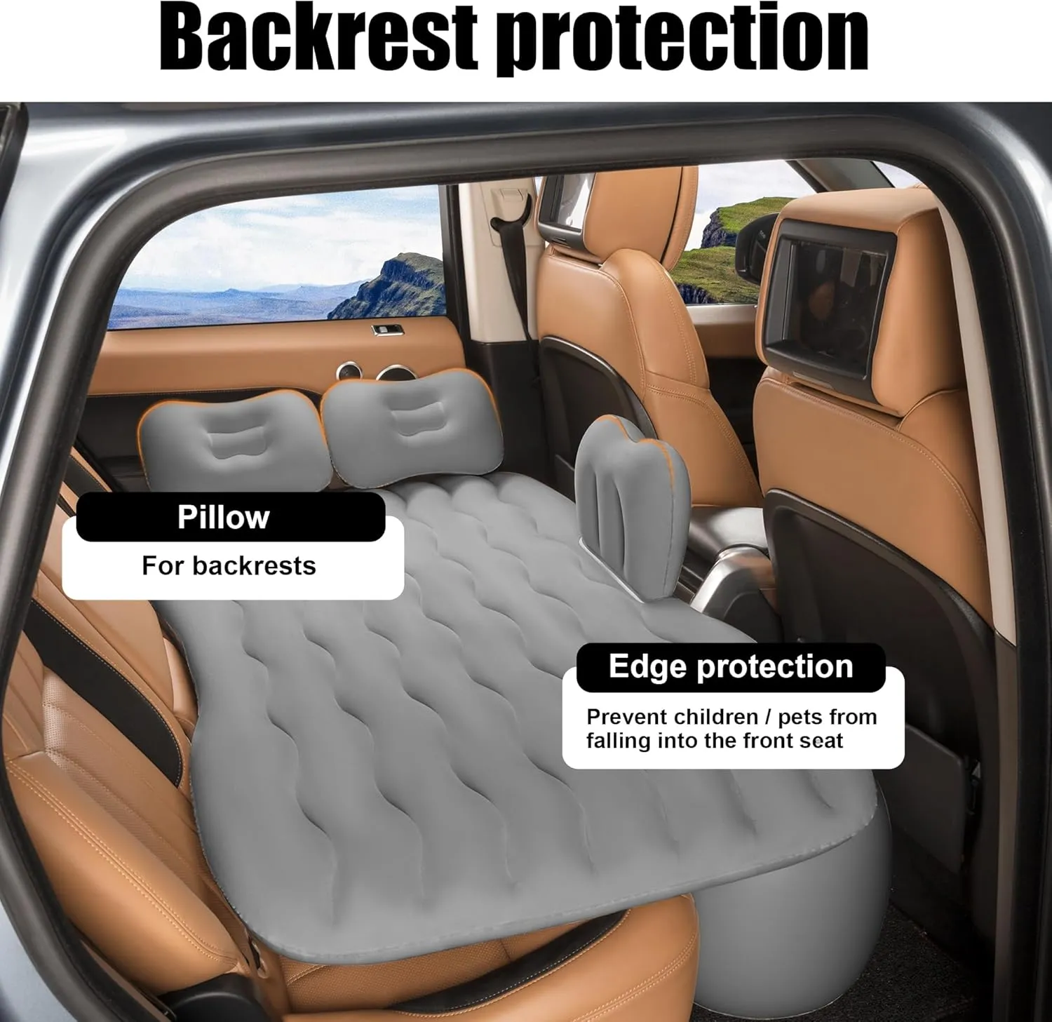 Vextone Inflatable Air Mattress Rear Back Seat Car Bed - PVC Thickened Travel Camping Air Mattress for Small Cars, Gray Sleeping Car Mattress - Universal Fit, with Pillows, Piers, Repair Pad