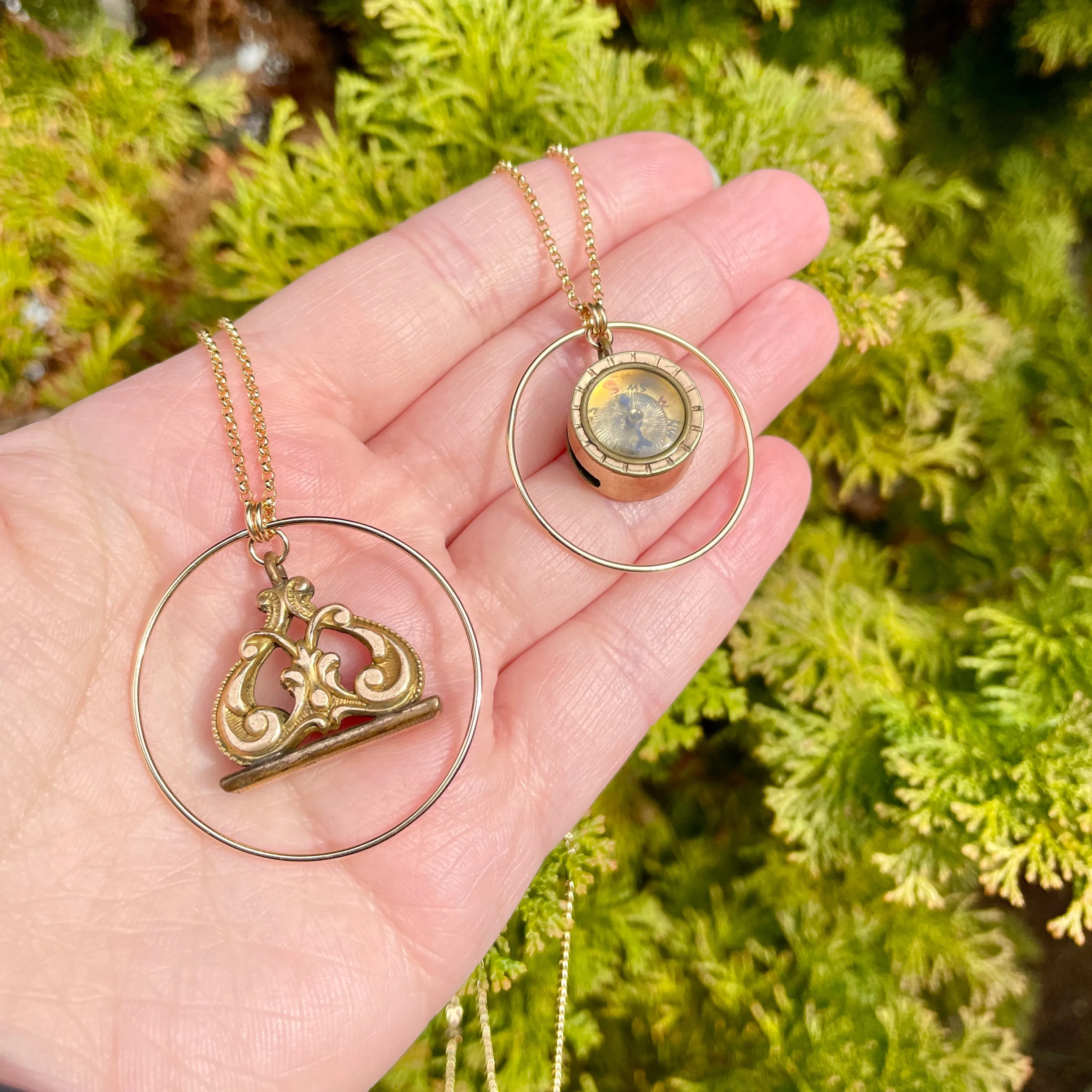 Victorian Circle Compass Watch Fob Necklace