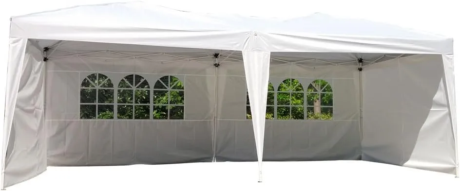 VINGLI 10X20 Feet Pop Up Canopy,Instant Tent,4 Removable Sidewalls,Folding EZ Up Canopy Tent,Patio Event Gazebo Beach Tent,UV Coated&Waterproof, Bonus Wheeled Carry Bag (White)
