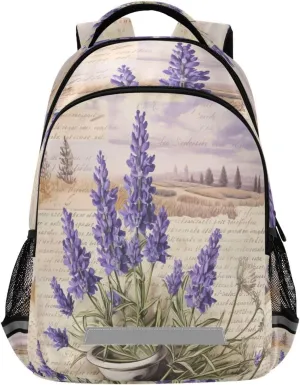 Vintage Lavender Design Waterproof Backpack - Casual Outdoor Sports Daypack with Ergonomic Shoulder Straps#682
