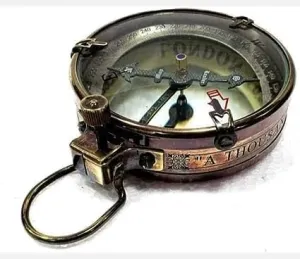 Vintage Maritime Brass Compass with Leather Case, Nautical Navigation Tool, Antique Style