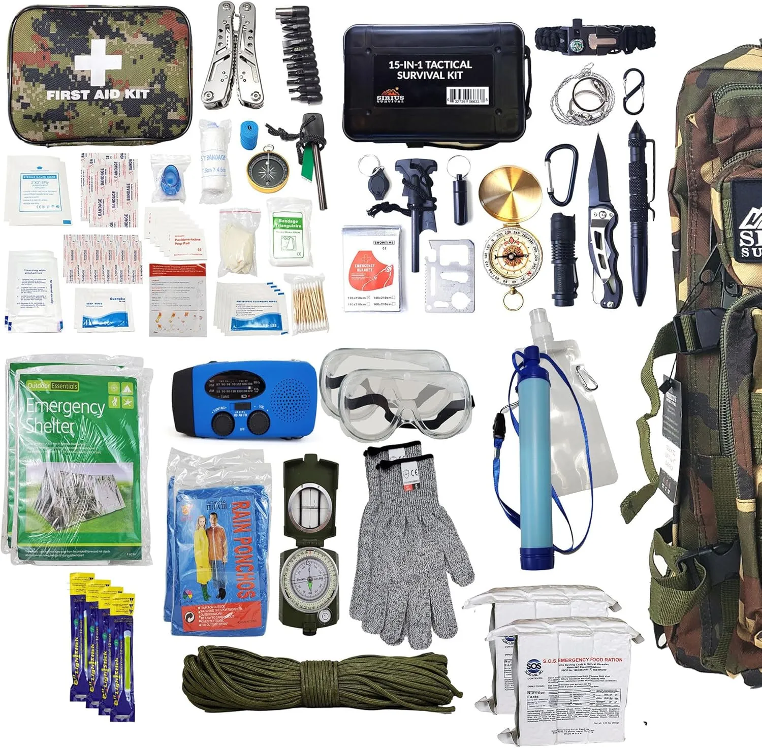 Vital 72 Hour Emergency Survival Kit for Family - Be Prepared for Hurricanes, Floods, Tornadoes or Other Disasters - 72 Hours of Food & Water for 2 Per Bag