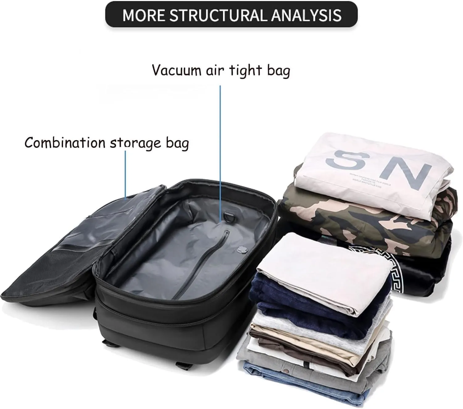 Voyagevac Backpack, 2025 Upgraded 60l Expandable Backpack with Vacuum Compression (Gray 2.0)