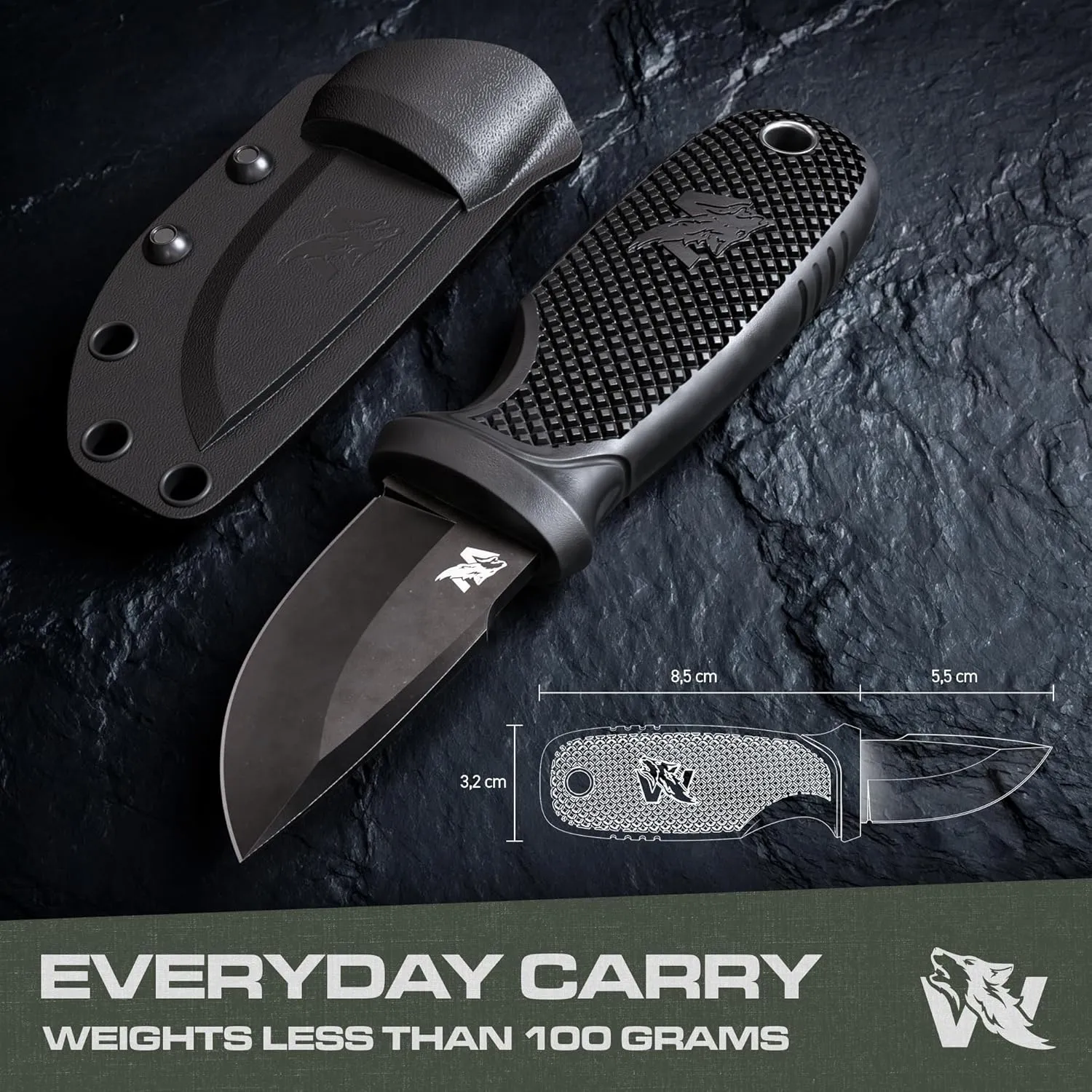 W-MINI - EDC Neck Knife with Sheath and Necklace - Small EDC Fixed Blade Knife Necklace and Belt Clip - Pocket Fixed Blade Knives - Full Tang Neck Knife with Sheath Tactical and Fire Starter