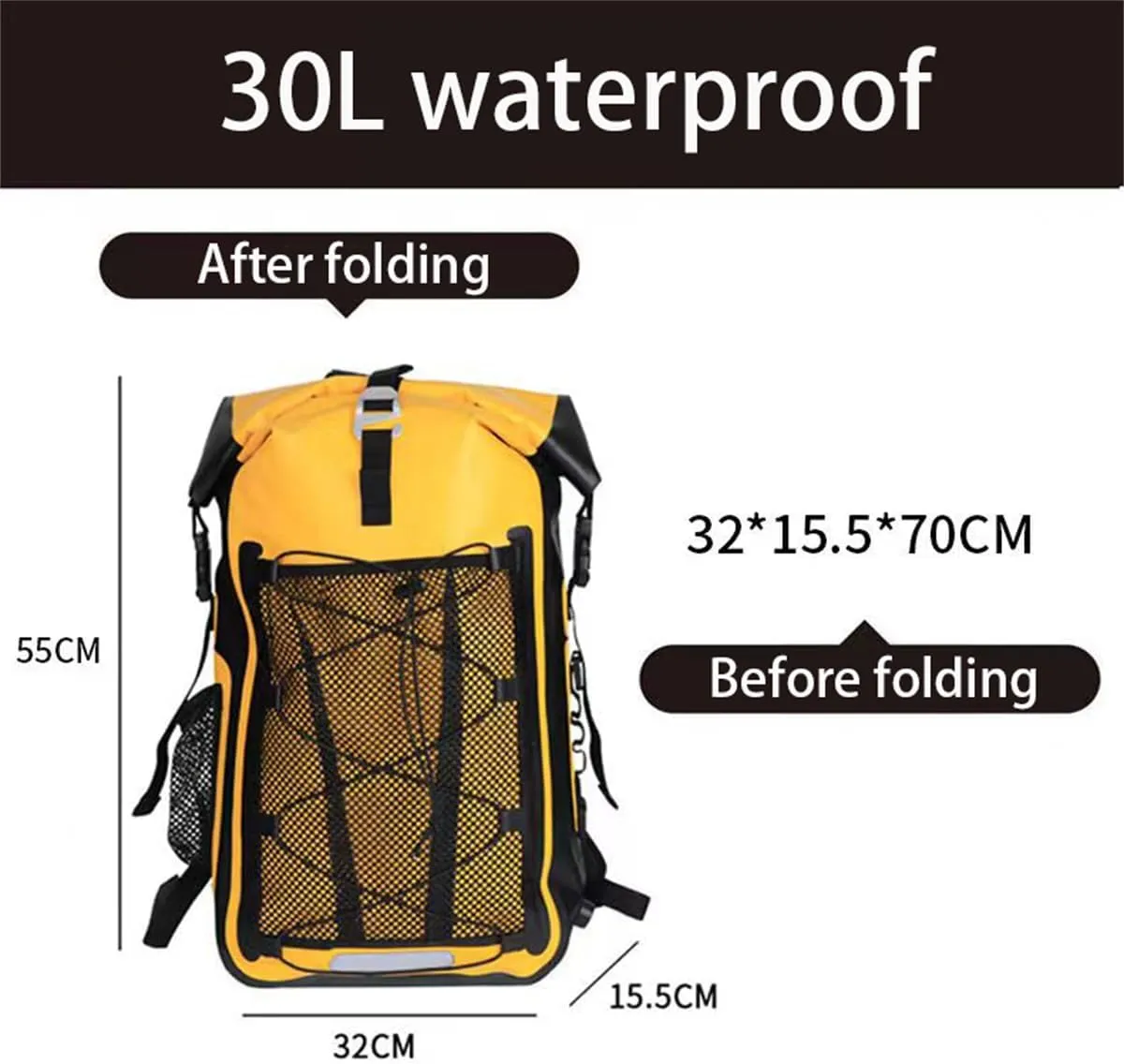 Waterproof Backpack Kayak Dry Bag Backpack Waterproof 30L, Lightweight Roll Top Dry Bag for Boating Surfing Camping (Blue,30L)