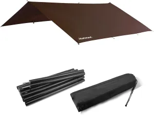 Waterproof Camping Tarp and Tent Poles, 7FT Adjustable Camping Tarp Poles, Set of 2 Rods - 10X10ft Hammock Rain Fly, Suitable for Outdoor Awning Canopy Rain Fly Shelter Camping