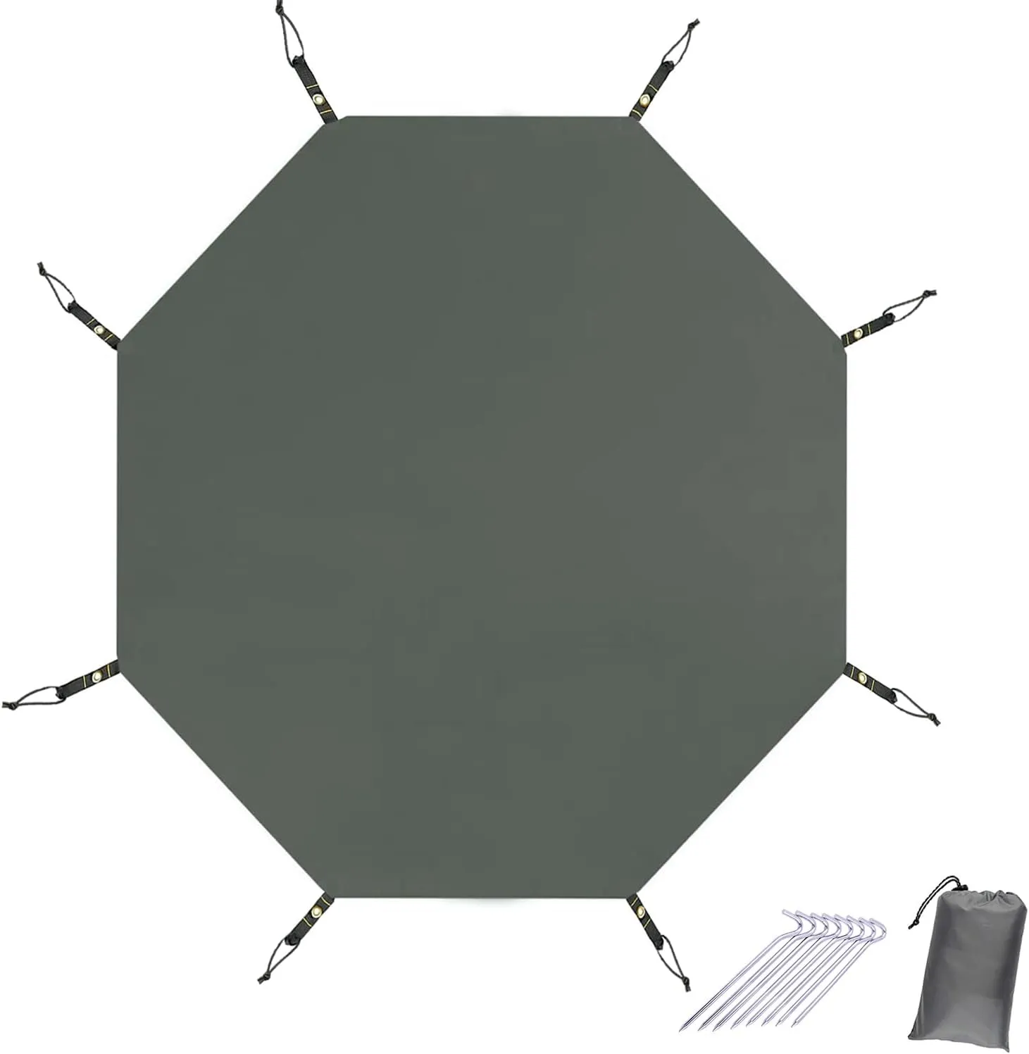 Waterproof Camping Tarp, Tent Footprint, Heavy Duty Ground Sheet Mat, Octagon Grey 151x137in
